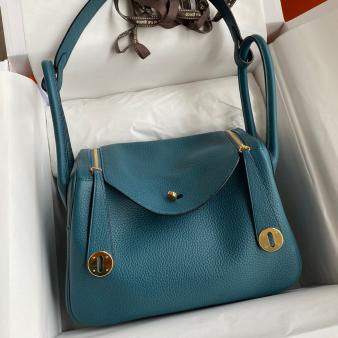 Hermes Lindy 26 Handmade Bag in Clemence Leather Vert Bosphore