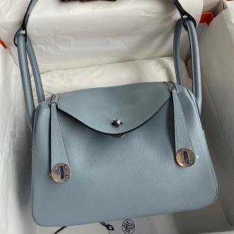 Hermes Lindy 26 Handmade Bag in Evercolor Leather Blue Lin