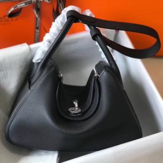 Hermes Lindy 26cm Bag in Clemence Leather Black