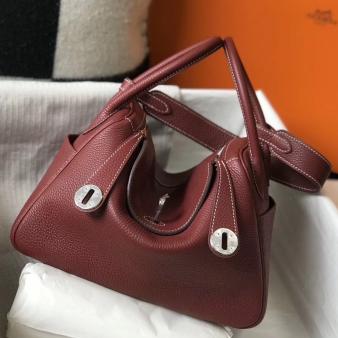 Hermes Lindy 26cm Bag in Clemence Leather Bordeaux PHW