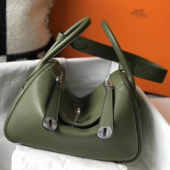 Hermes Lindy 26cm Bag in Clemence Leather Canopee PHW