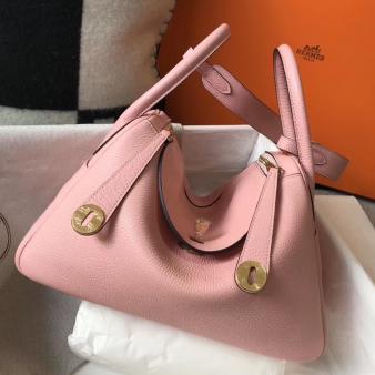 Hermes Lindy 26cm Bag in Clemence Leather Pink GHW