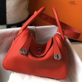 Hermes Lindy 26cm Bag in Clemence Leather Red PHW