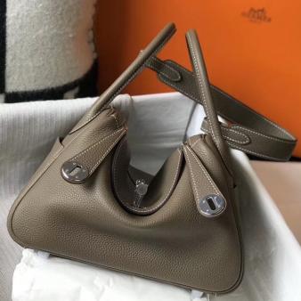 Hermes Lindy 26cm Bag in Clemence Leather Taupe Grey