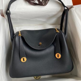 Hermes Lindy 30 Handmade Bag in Clemence Leather Black