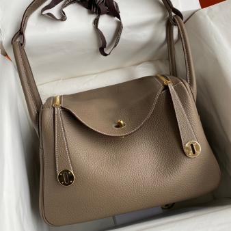 Hermes Lindy 30 Handmade Bag in Clemence Leather Taupe