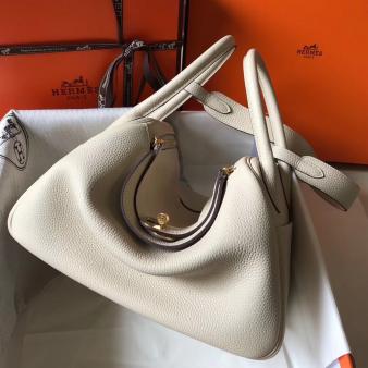 Hermes Lindy 30cm Bag in Clemence Leather Beton GHW