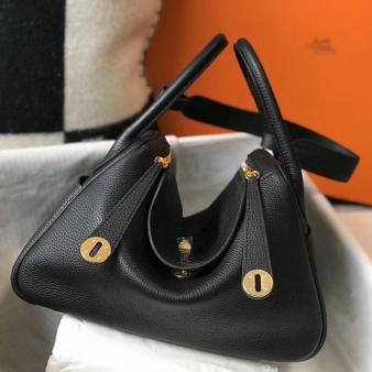 Hermes Lindy 30cm Bag in Clemence Leather Black GHW