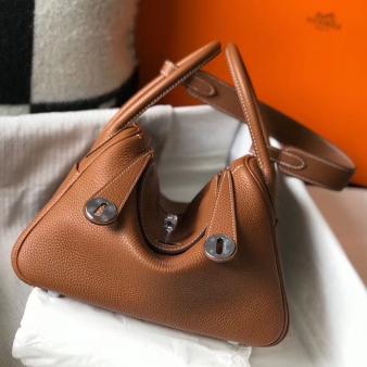 Hermes Lindy 30cm Bag in Clemence Leather Gold PHW