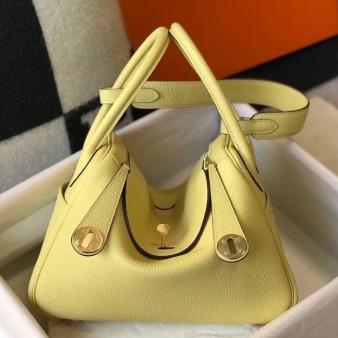 Hermes Lindy 30cm Bag in Clemence Leather Jaune Poussin GHW