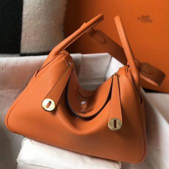 Hermes Lindy 30cm Bag in Clemence Leather Orange GHW