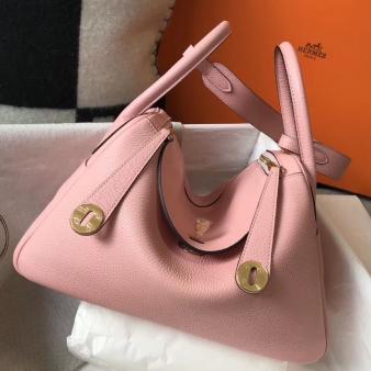 Hermes Lindy 30cm Bag in Clemence Leather Pink GHW