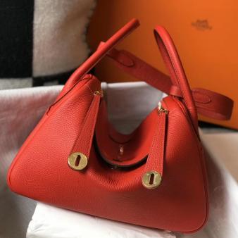 Hermes Lindy 30cm Bag in Clemence Leather Red GHW