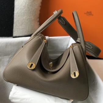 Hermes Lindy 30cm Bag in Clemence Leather Taupe GHW