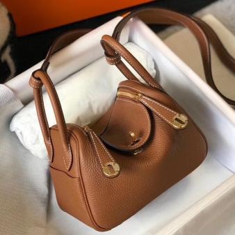 Hermes Lindy Mini Bag in Clemence Leather Gold GHW