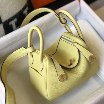 Hermes Lindy Mini Bag in Clemence Leather Jaune Poussin GHW