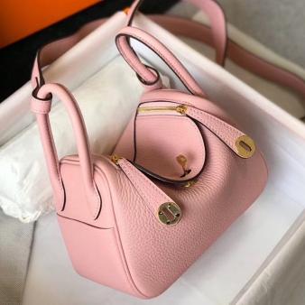 Hermes Lindy Mini Bag in Clemence Leather Pink GHW