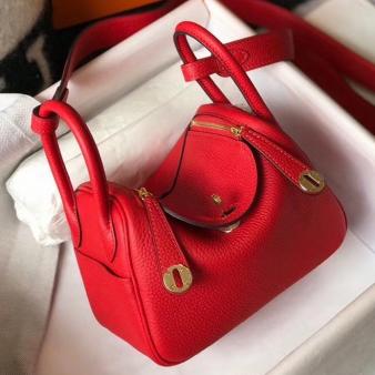 Hermes Lindy Mini Bag in Clemence Leather Red GHW