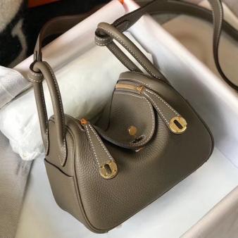 Hermes Lindy Mini Bag in Clemence Leather Taupe GHW