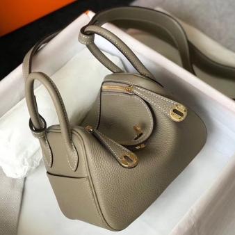 Hermes Lindy Mini Bag in Clemence Leather Tourterelle GHW