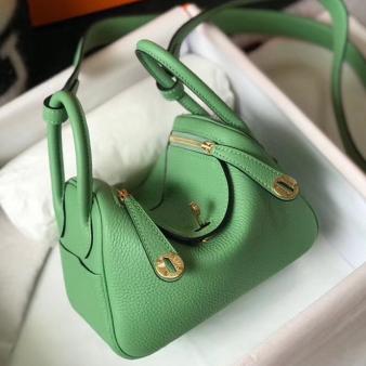 Hermes Lindy Mini Bag in Clemence Leather Vert Criquet GHW