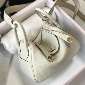 Hermes Lindy Mini Bag in Clemence Leather White GHW