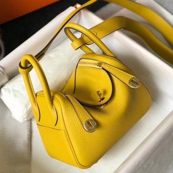 Hermes Lindy Mini Bag in Clemence Leather Yellow GHW