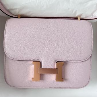 Hermes Mauve Pale Chevre Mysore Leather Constance 1-18 Mirror Bag