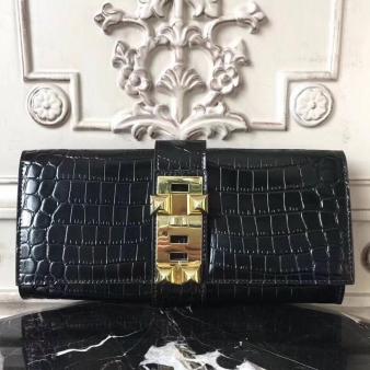 Hermes Medor Crocodile Leather Clutch Bag in Black