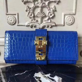 Hermes Medor Crocodile Leather Clutch Bag in Blue