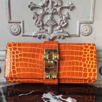 Hermes Medor Crocodile Leather Clutch Bag in Orange