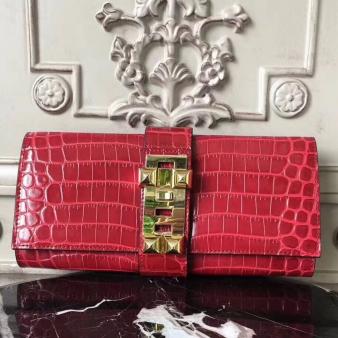 Hermes Medor Crocodile Leather Clutch Bag in Red