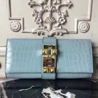 Hermes Medor Crocodile Leather Clutch Bag in Sky Blue