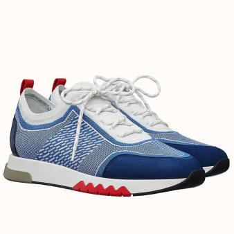 Hermes Men's Bicolor Blue Knit Addict Sneakers