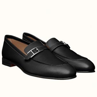 Hermes Men's Black Calfskin Monterey Loafers