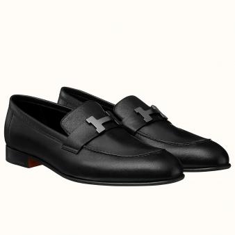 Hermes Men's Black Calfskin Paris Loafers