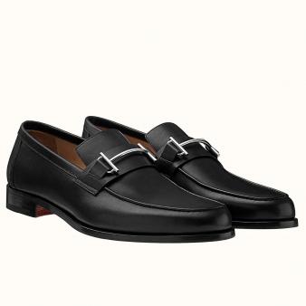 Hermes Men's Black Calfskin Sydney Loafers