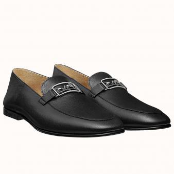 Hermes Men's Black Calfskin Tenor Loafers