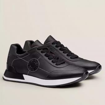 Hermes Men's Black Leather Drive Sneakers