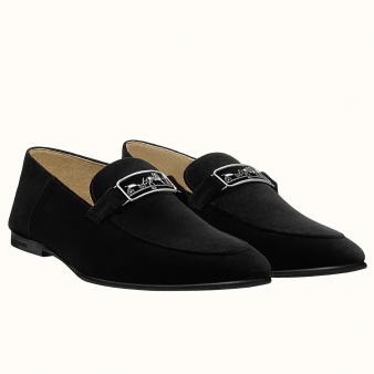 Hermes Men's Black Suede Leather Tenor Loafers