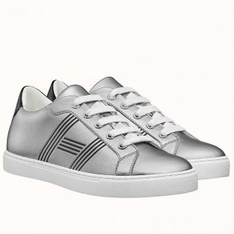 Hermes Men's Grey Metallic Leather Avantage Sneakers