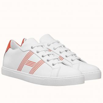 Hermes Men's White/Orange Calfskin Avantage Sneakers