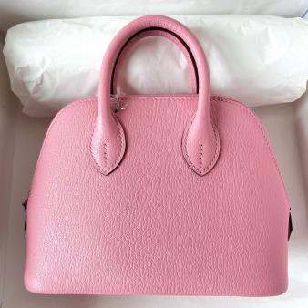 Hermes Mini Bolide 1923 Handmade Bag In Rose Confetti Chevre Mysore Leather