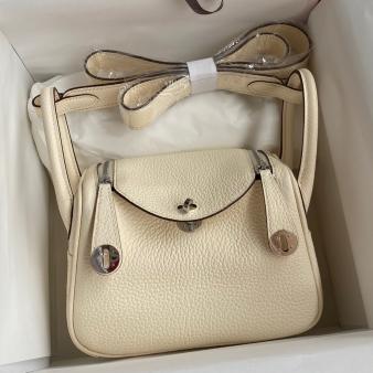 Hermes Mini Lindy Handmade Bag in Clemence Leather Nata