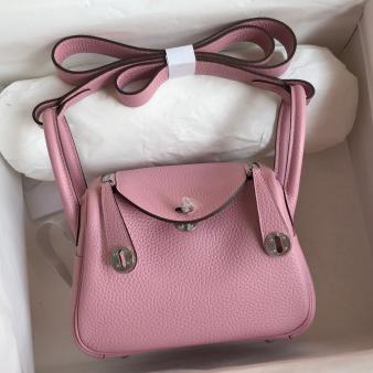 Hermes Mini Lindy Handmade Bag in Clemence Leather Pink