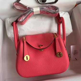 Hermes Mini Lindy Handmade Bag in Clemence Leather Rose Lipstick