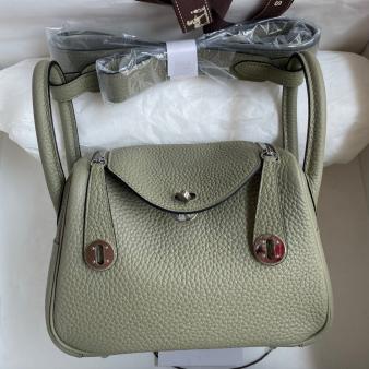 Hermes Mini Lindy Handmade Bag in Clemence Leather Sauge