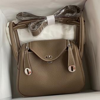 Hermes Mini Lindy Handmade Bag in Clemence Leather Taupe