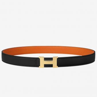 Hermes Mini Reversible Belt Black/Orange Constance 24mm