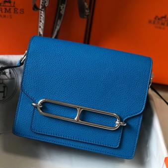 Hermes Mini Sac Roulis 18cm Bag in Evercolor Calfskin Blue Hydra